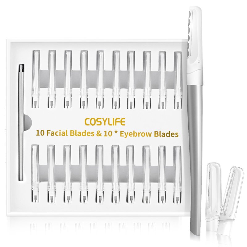 COSYLIFE Dermaplaning Tool for Face, 20 Blade Refills, Dermaplane Razor for Face, Hair Remover Blade for Eyebrows and Peach Fuzz, Facial Shaver for Women That Helps Exfoliate and Smooth the Skin