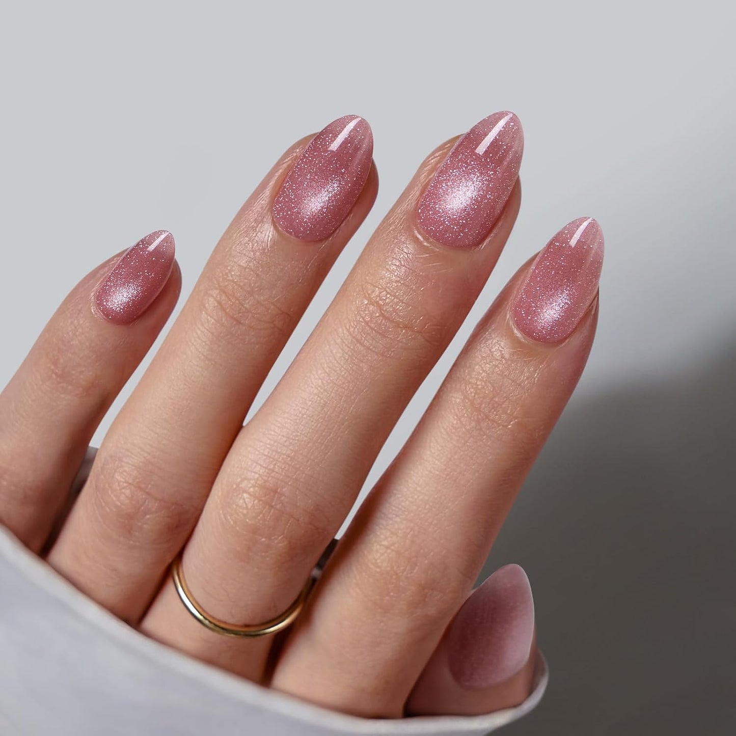 Press On Nails - Chrome Cat Eye Almond Design | 32 Piece Soft Gel Nail Kit in 16 Sizes