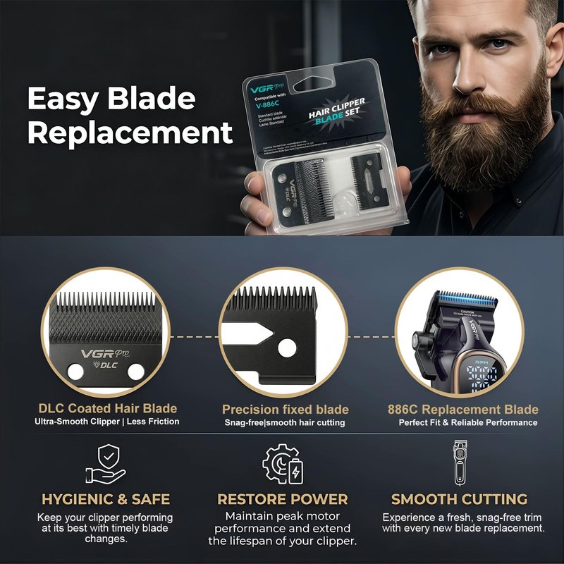 VGRPRO Professional Hair Clipper Replacement Blade Set for V-886 Clipper