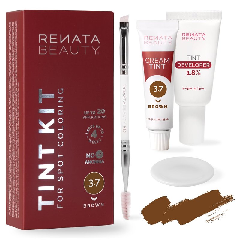 Renata Beauty Tint Kit - Cream Hair Dye for Spot Coloring | Covers Gray, Smudge-Proof, 20 Applications [Brown]