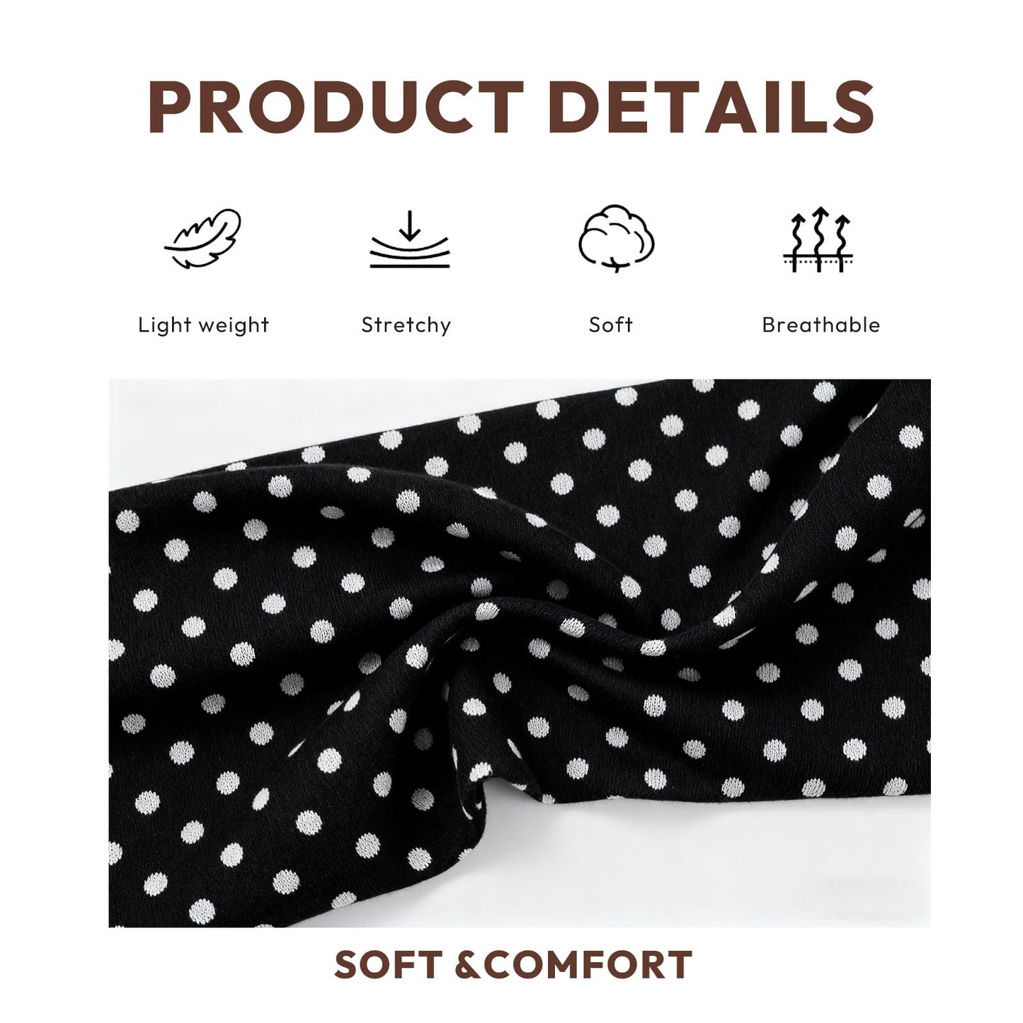 Aranya Vintage Polka Dot Headbands for Women 5pcs – Retro Soft Stretchy Fabric Hair Bands for Everyday Wear & Pin-up Fashion Outfits