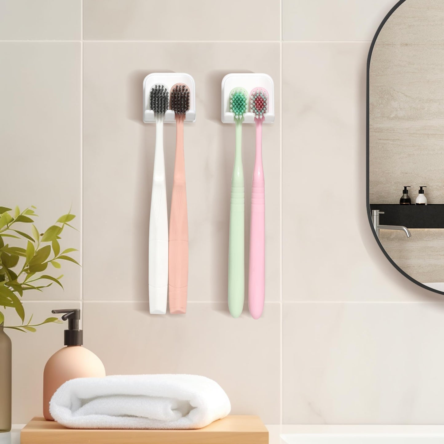 2-Piece Set of White self-Adhesive Wall-Mounted Waterproof Toothbrush Holders, Electric Toothbrush Holder for Bathrooms，Suitable for Bathroom Showers.
