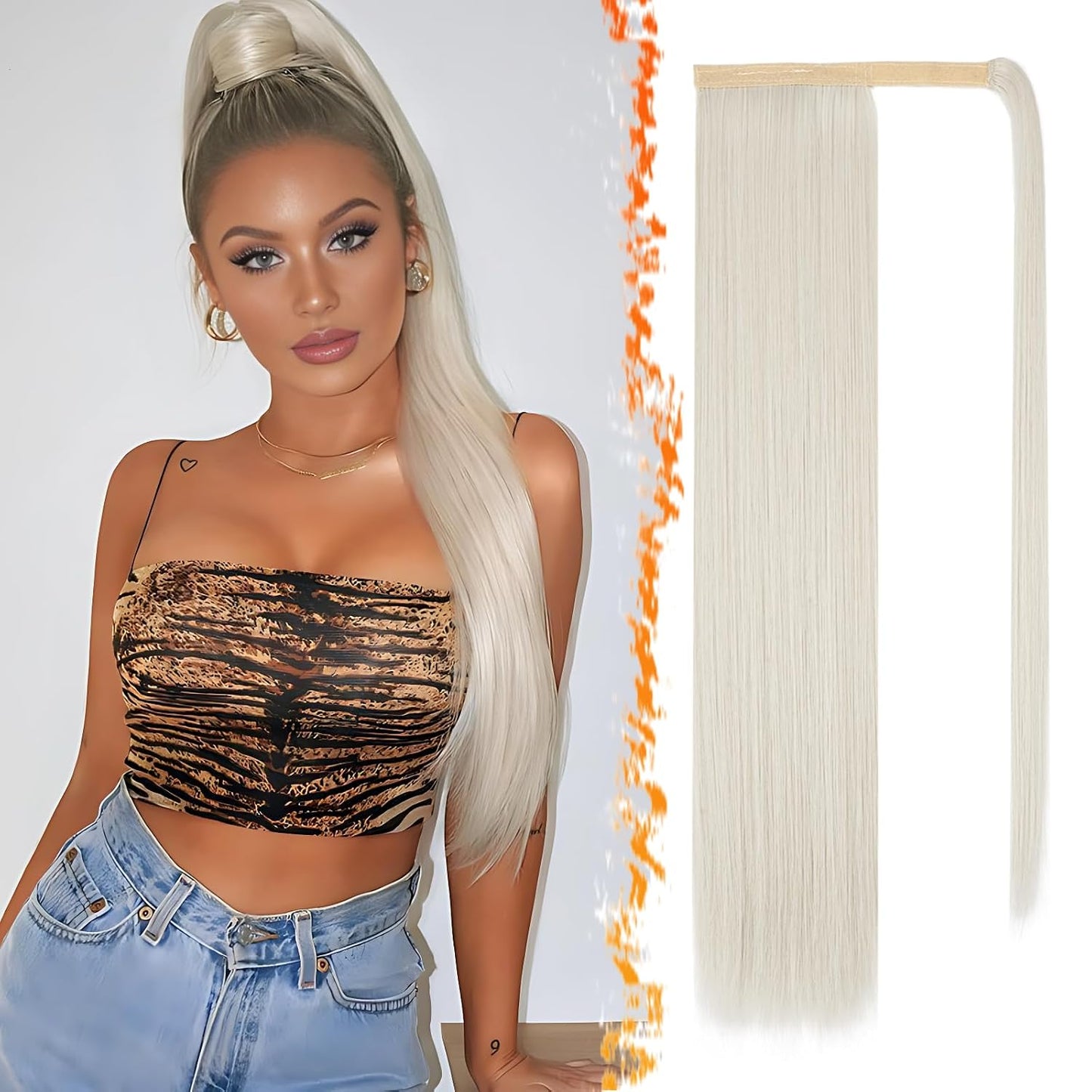 Dark Brown Straight Ponytail Extension - 28 Inch Clip-In Hairpiece for Women | Synthetic Wrap Around Style