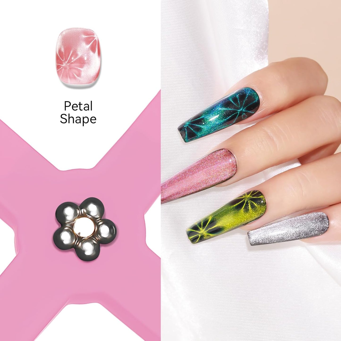 MIZHSE 5-in-1 Nail Magnet Tool - Multifunctional Cat Eye Magnet for Stunning Nail Art | Pink Design
