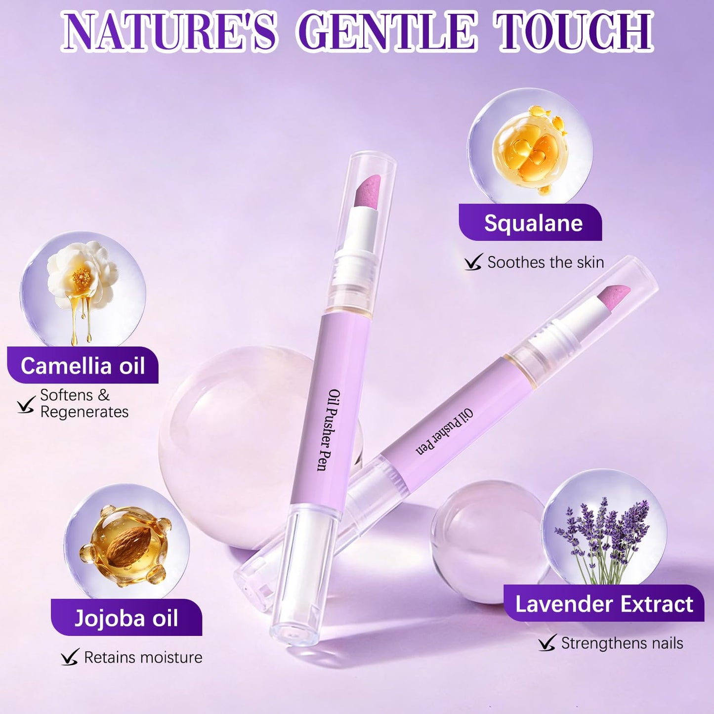 3Pcs 2-in-1 Cuticle Pusher & Oil Pen, New Cuticle Oil Pusher Pen, Portable Nail Care Pen Instant Cuticle Tools for Dry Damaged Nails Hangnails Moisturizes Strengthens Brightens