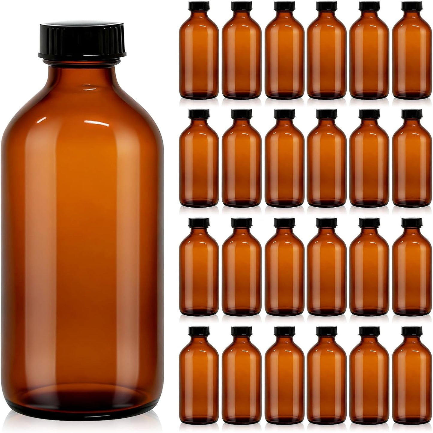 Amber Glass Boston Round Bottles - 16 oz | 15 Pack - Airtight, Leak-Proof for Kombucha, Condiments, Oils