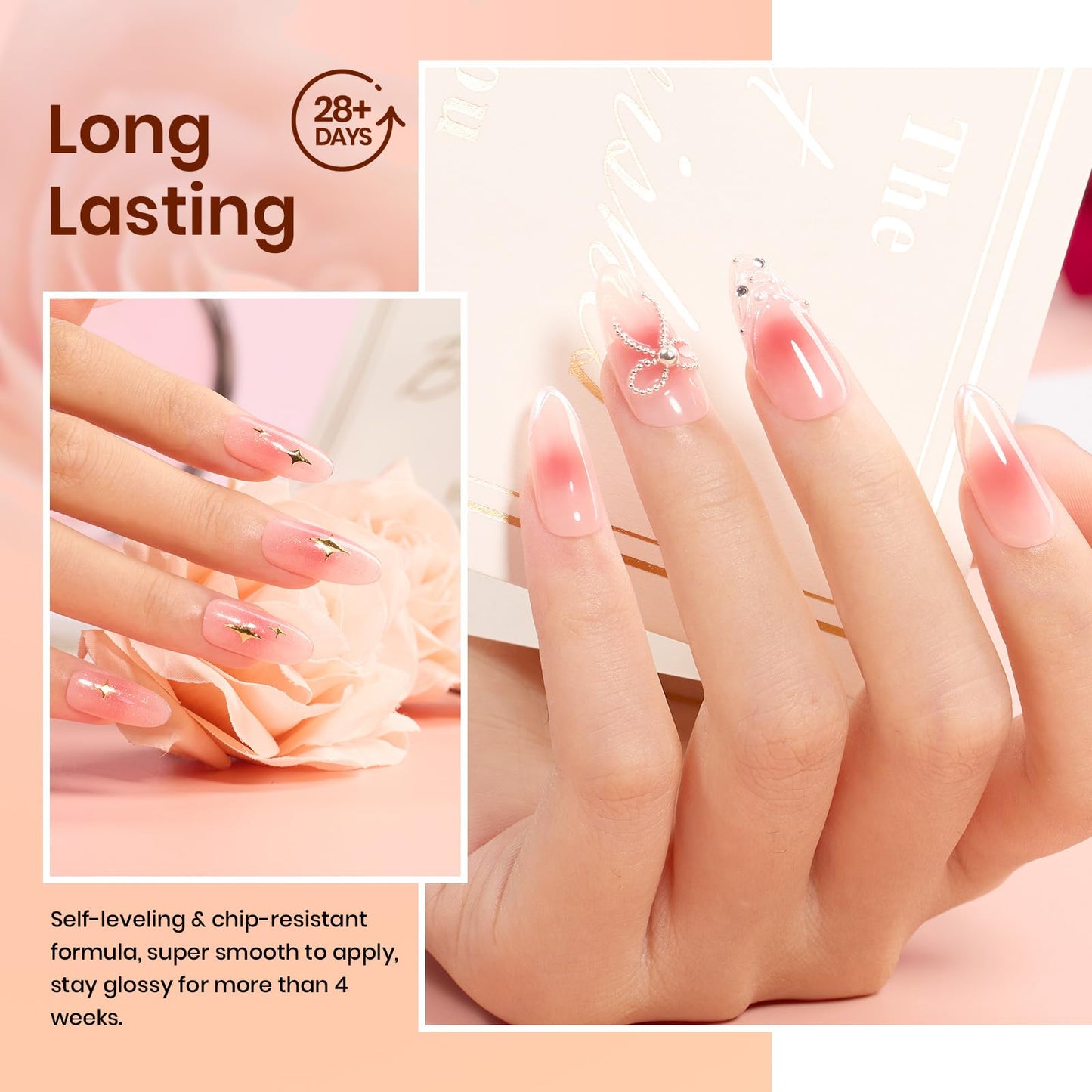 Beetles Pink Jelly Gel Nail Polish, 8Pcs Nude Brown Nails Sunset Rose Collection Gel Polish Nails Art Soak off Uv LED Manicure Gift Set Nail Trend Gift for Women