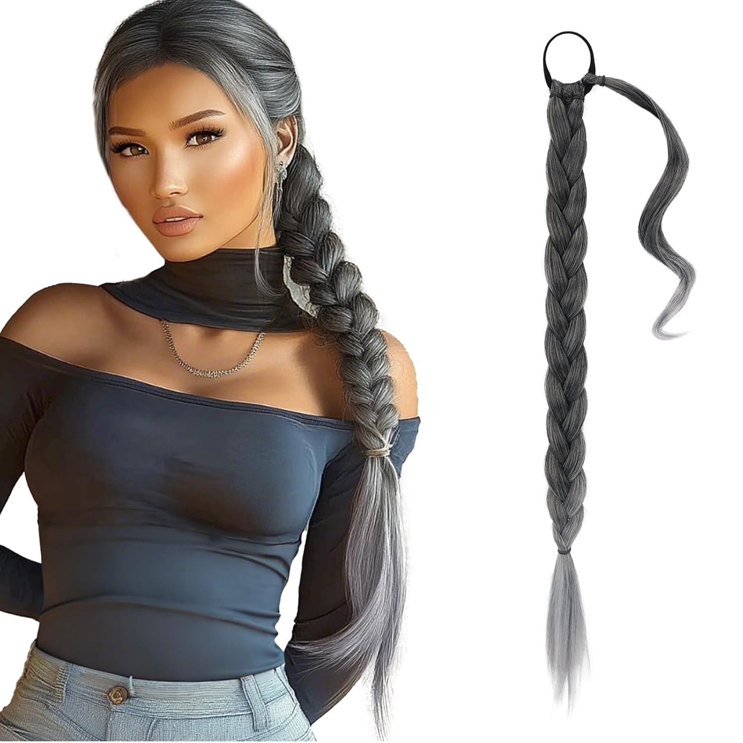 30 Inch Long Braided Ponytail Extension - Copper Red Wrap Around Hairpiece | Synthetic Hair for Women