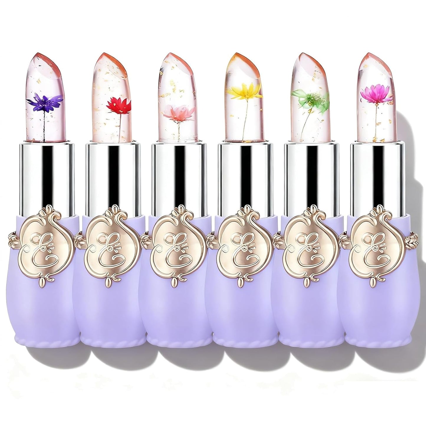Crystal Flower Jelly Lipstick - Pack of 6 | Long-Lasting Color-Changing Lip Balm for Moisturized Lips | Perfect Gift for Women