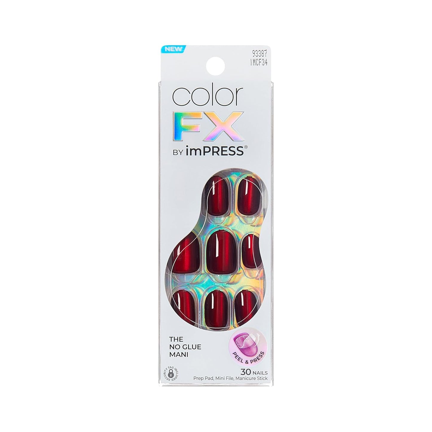Impress Press-On Nails - Hidden Gem Red Oval, Short Size | 30 Nails, Prep Pad & Accessories
