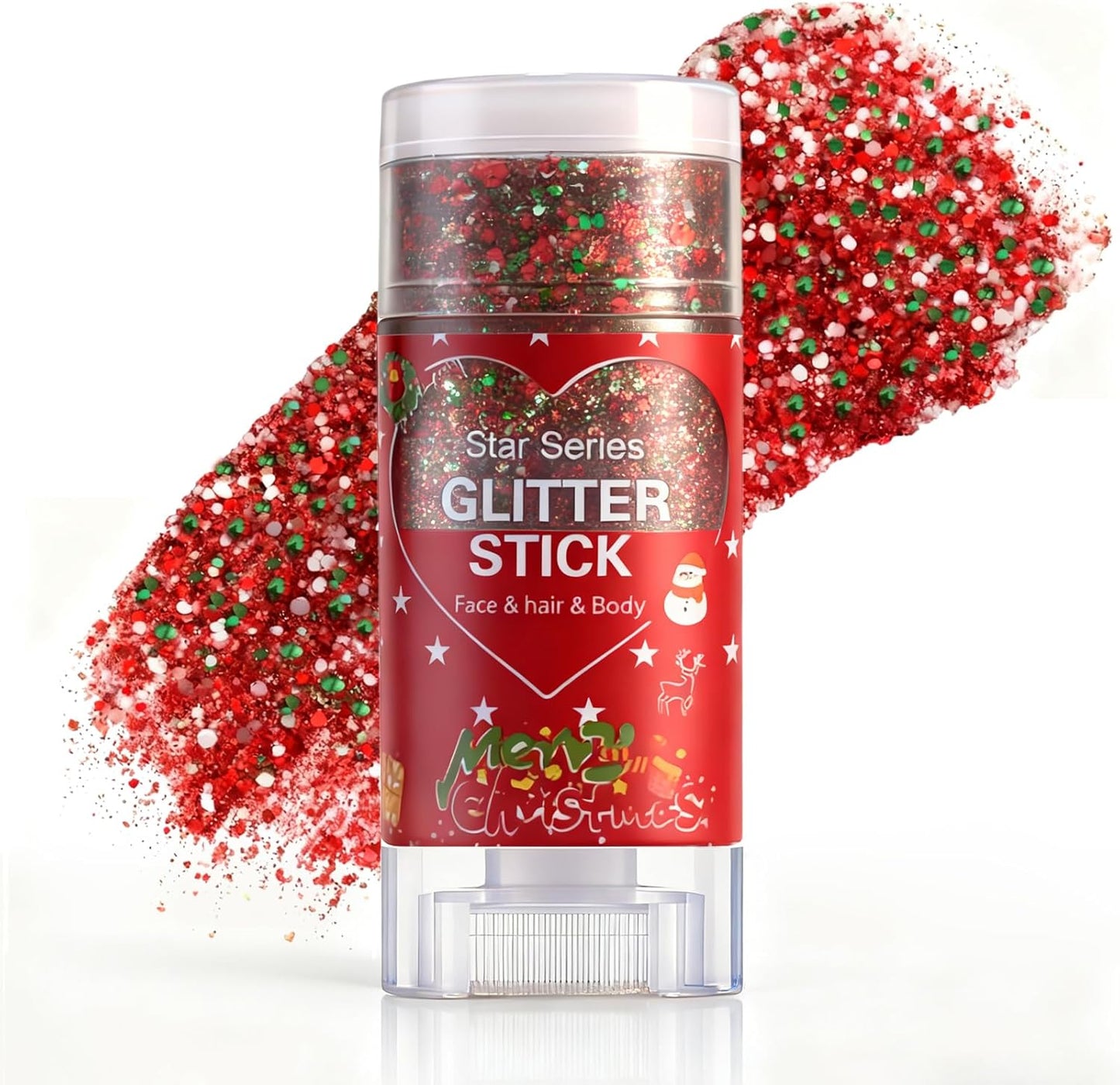 Christmas Body Glitter Stick - Waterproof Face & Hair Glitter for Kids & Adults | Long-Lasting Red Gel for Festivals & Concerts