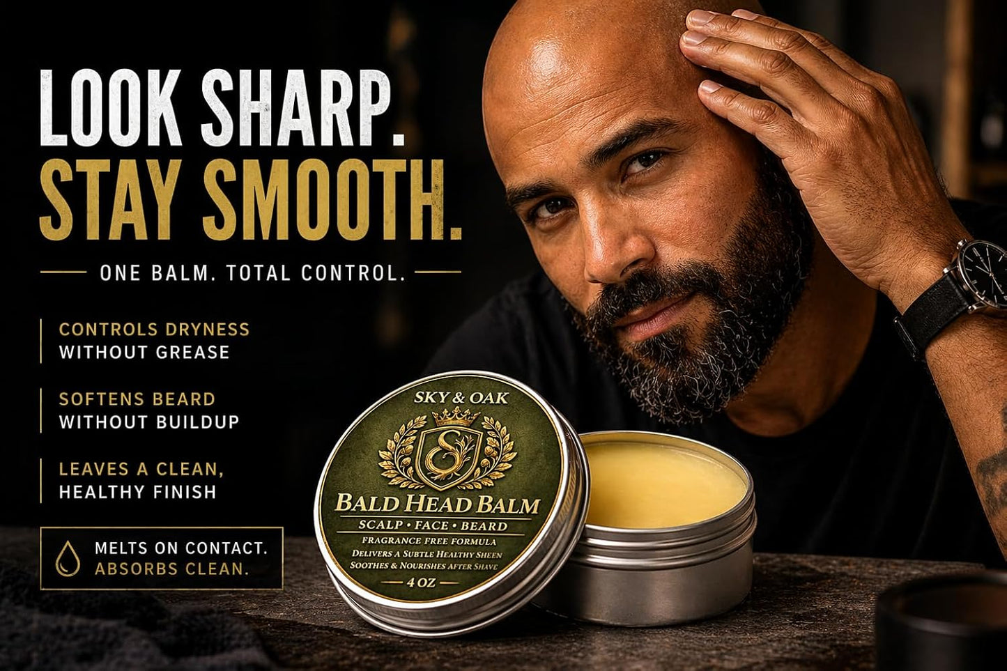 Bald Head Balm for Men - Fragrance-Free Scalp Moisturizer & After Shave Care | 4 oz