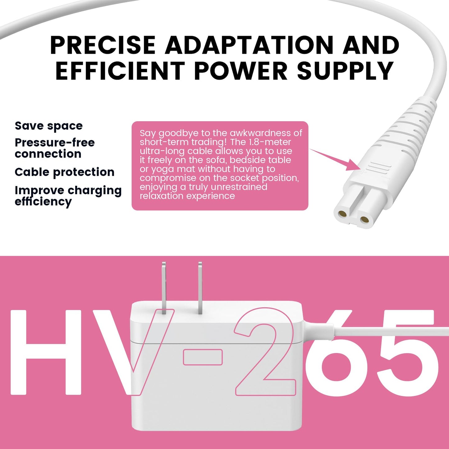 Charger Adapter Compatible with Magic Wand Hitachi Rechargeable Cordless Massager HV-270, Magic Wand Plus HV-265 Replacement Original Power Supply Cord (Just for Magic Wand HV265 HV270)