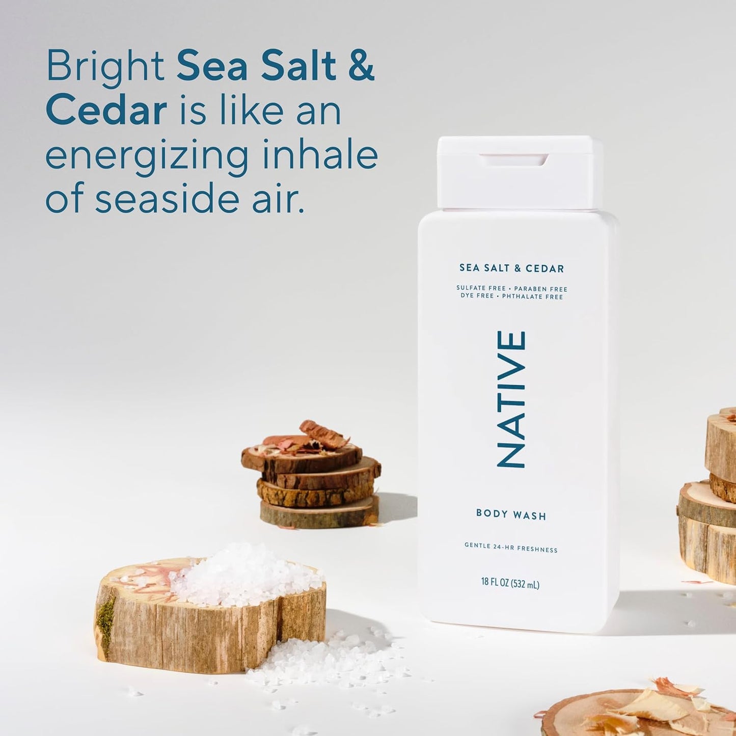 Native Sea Salt & Cedar Body Wash - 24-Hour Refreshing Clean for All Skin Types | 18 oz, Phthalate-Free, Sulfate-Free, Paraben-Free