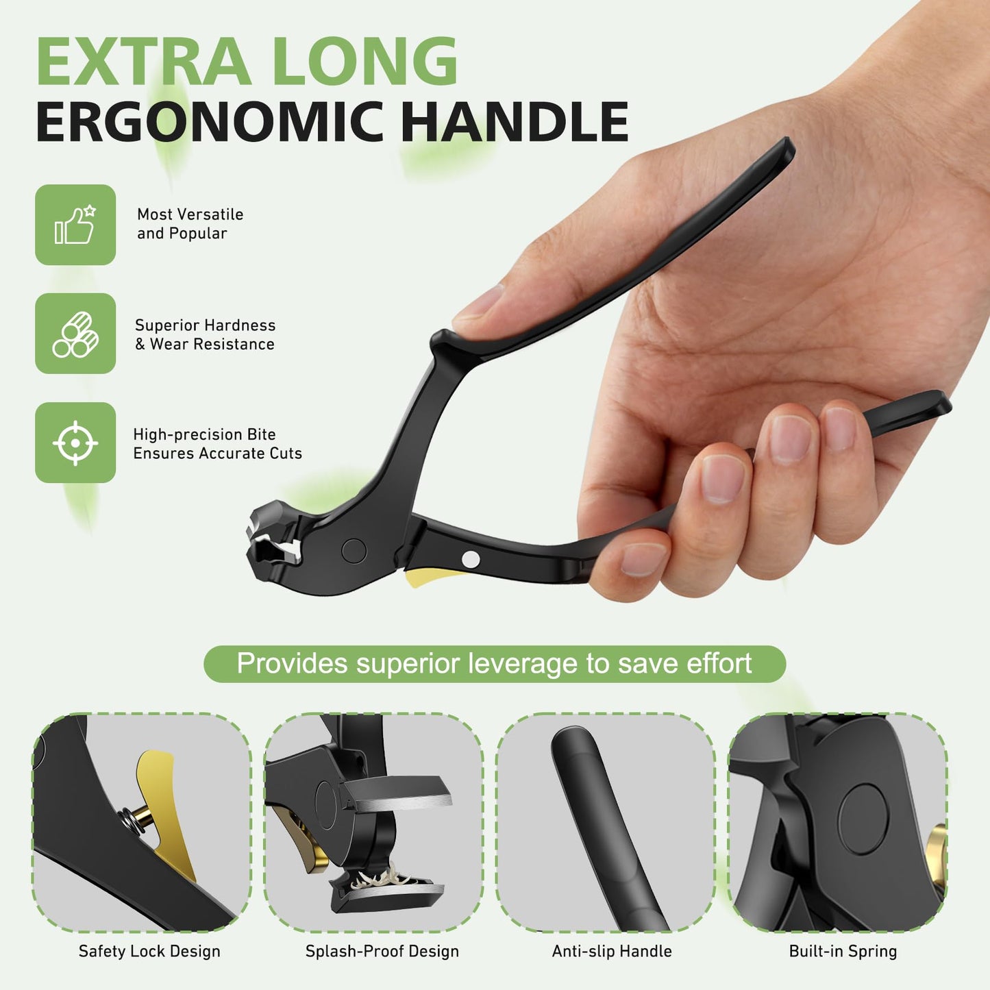 BALUCA Ergonomic Nail Clipper for Seniors - Heavy Duty Toenail & Fingernail Clipper for Thick Nails, Extra Long Handle Toenail Clippers with Catcher & Safety Lock, Precision Trimmer for Men & Women