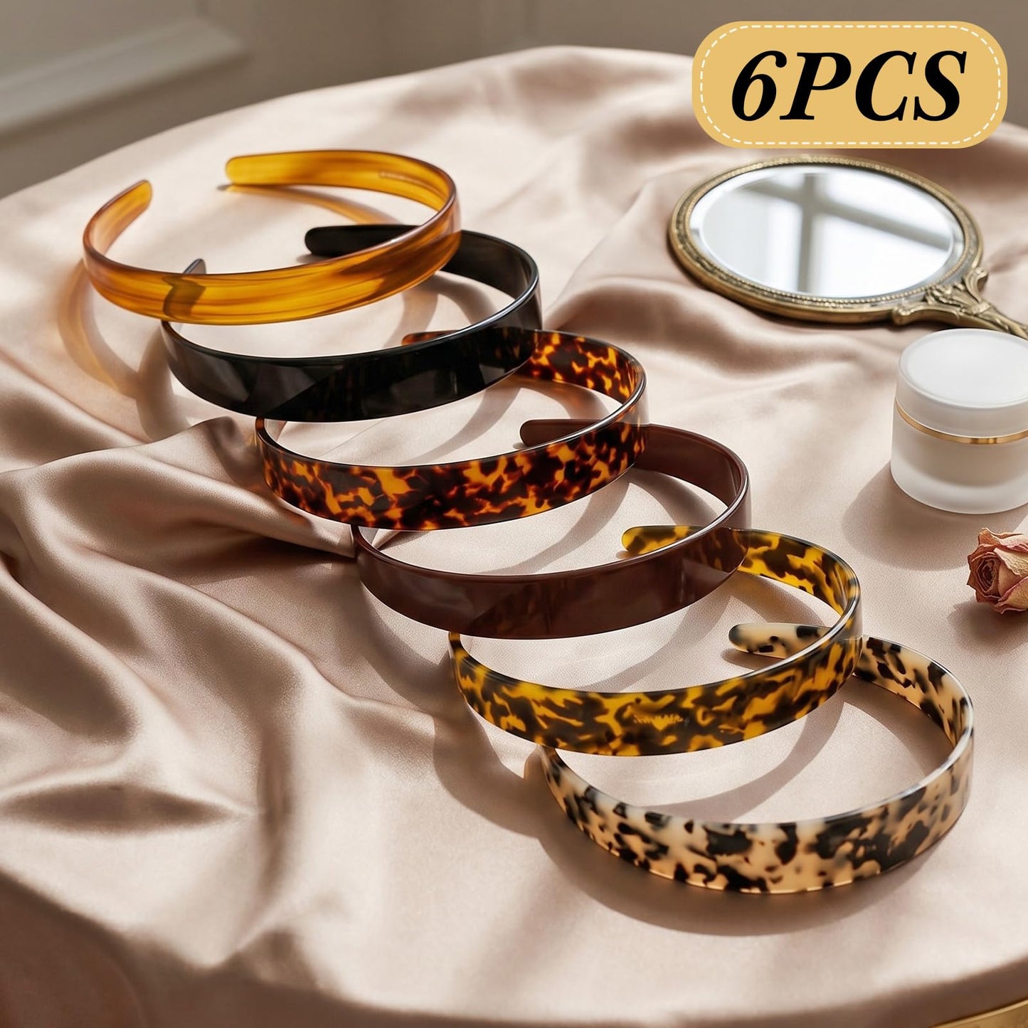 Rivvlive 6 Pcs Tortoise Shell Wide Headband Acetate Non Slip Hair Band for Women Fashion Retro Hair Accessories with Teeth Leopard Headband for Daily Party Makeup