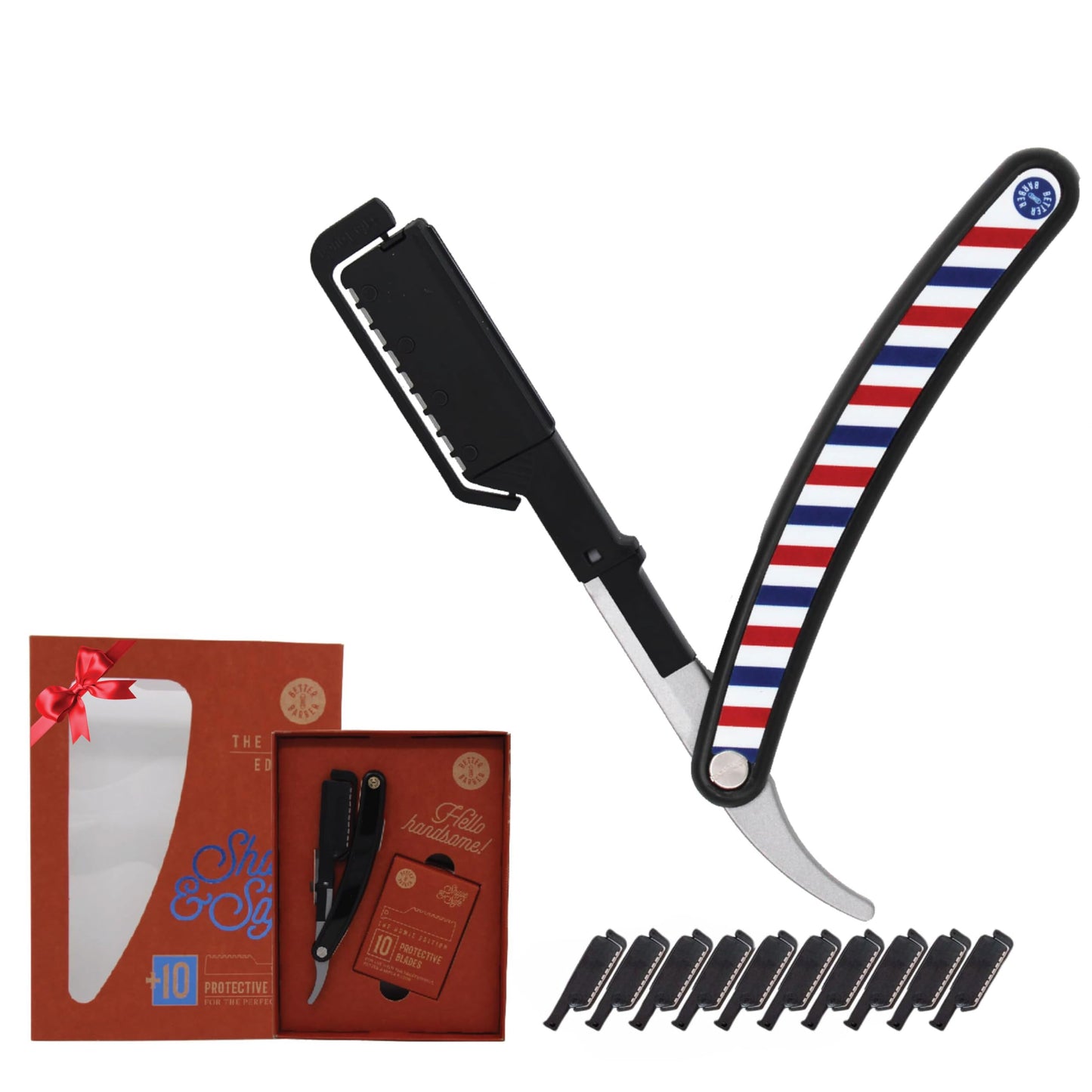 Homie Patented Straight Edge Razors for Men, Close Shaving Razor for Beard with 11 Disposable Blades, Easy to Use and Replace Single Edge Razor Blades with Protective Layer & Safety Lock -Barber White