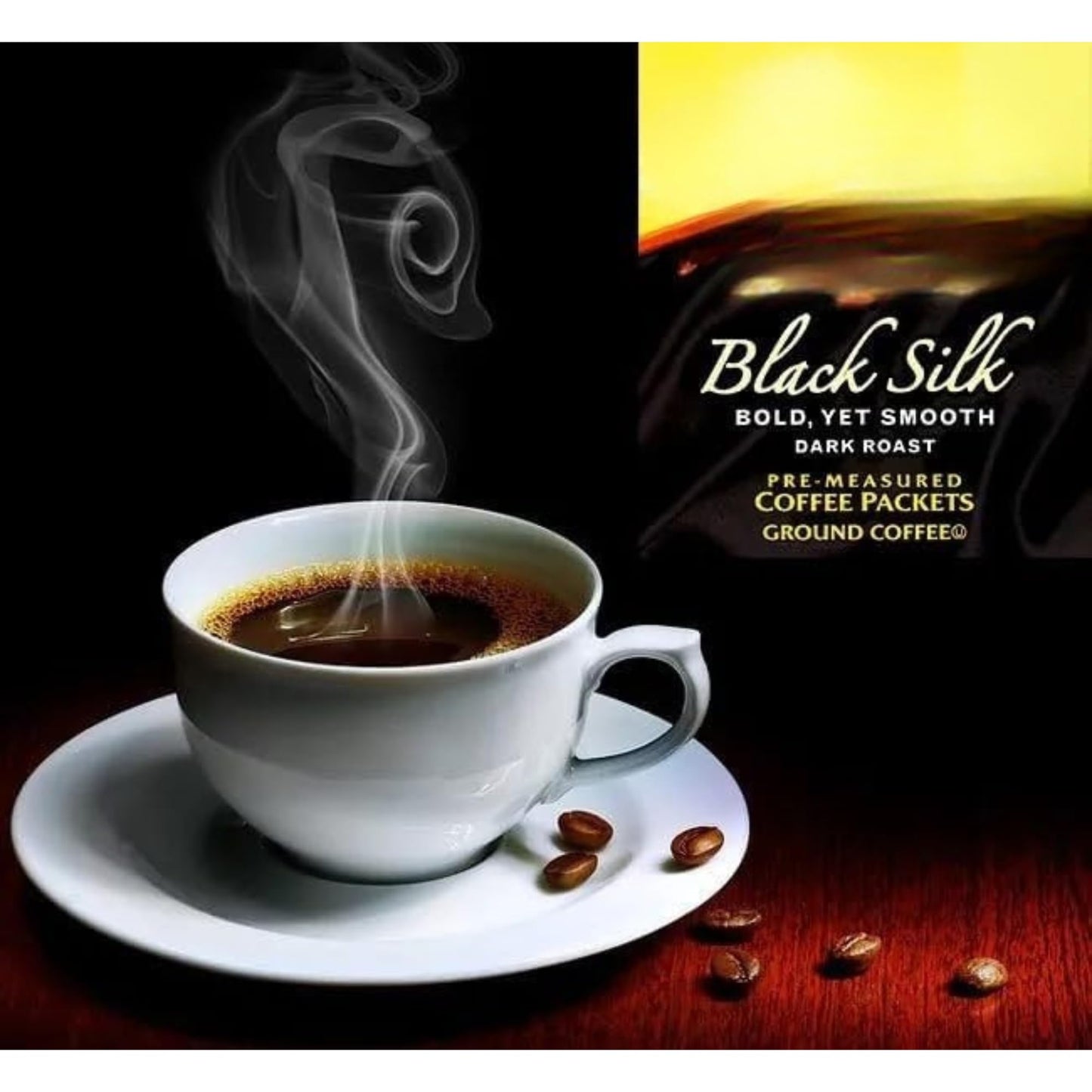Black Silk Dark Roast Ground Coffee, 40.3 oz, Makes Up to 380 Cups, Includes 15ml Measuring Scoop