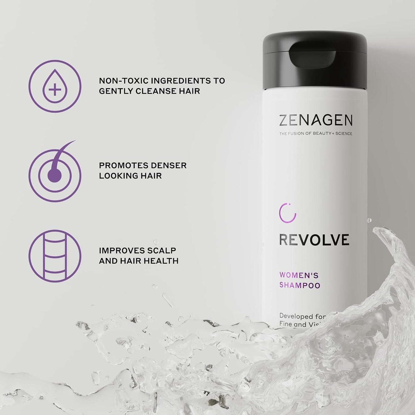 ZENAGEN Revolve Thickening Shampoo for Fine & Thinning Hair - Plant-Based, Color-Safe 5-Minute Treatment