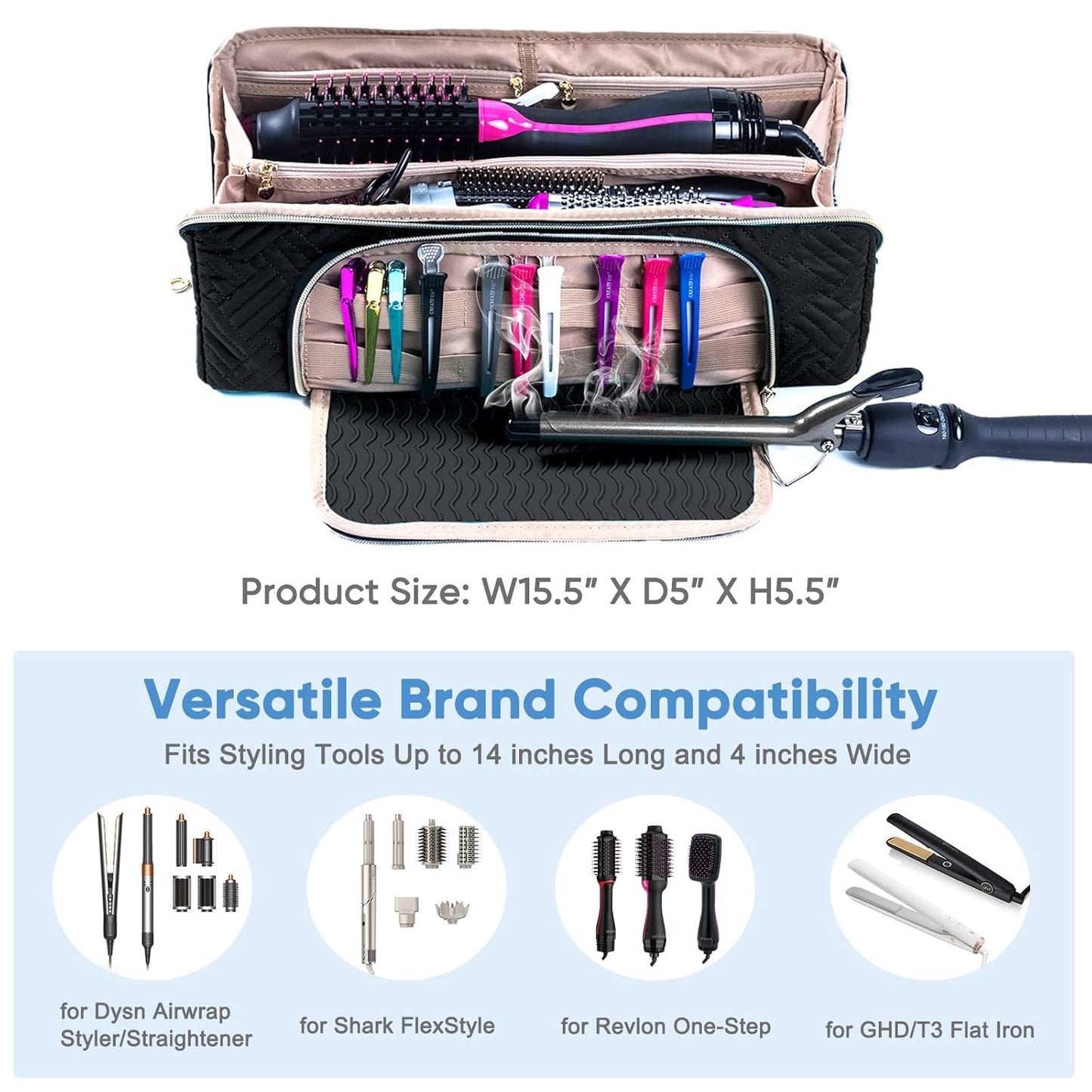 Large Hair Tools Travel Bag - 2-in-1 Organizer for Hair Dryer, Flat Irons & Curling Irons | Perfect for Travel Essentials