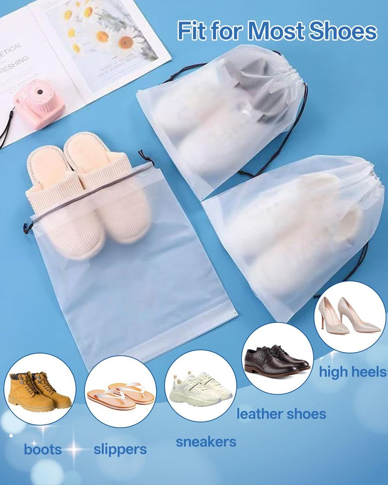6 Pack Shoe Bags for Travel - Transparent Waterproof Portable Storage | 15.7" x 11.8" - Essential Packing Solution for Men & Women