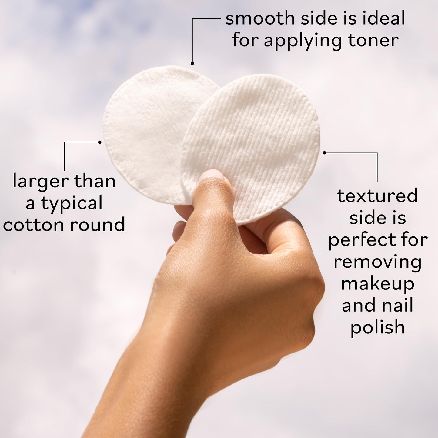 Sky Organics Organic Premium Cotton Large Pads for Makeup Removal, Cleansing, Toner Application, 100% Pure Organic Cotton with GOTS Certified, Dual Textured Design, DIY ebook Included