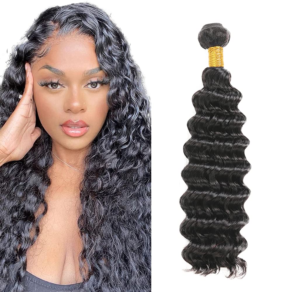 24 Inch Deep Wave Bundles Human Hair Bundles Brazilian Remy Hair #1B Natural Black Color 50 Grams/Bundle Unprocessed Virgin Hairs Deep Wave 1 Bundle Weaves Hair Extensions