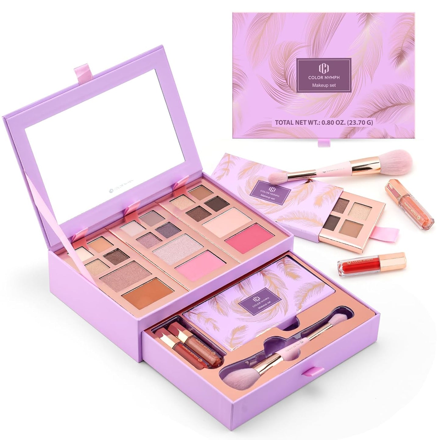 All-in-One Makeup Kit - Travel-Friendly Palette with 24 Eyeshadows, Lip Glosses, Brushes & Mirror | Perfect for Women, Teens & Beginners