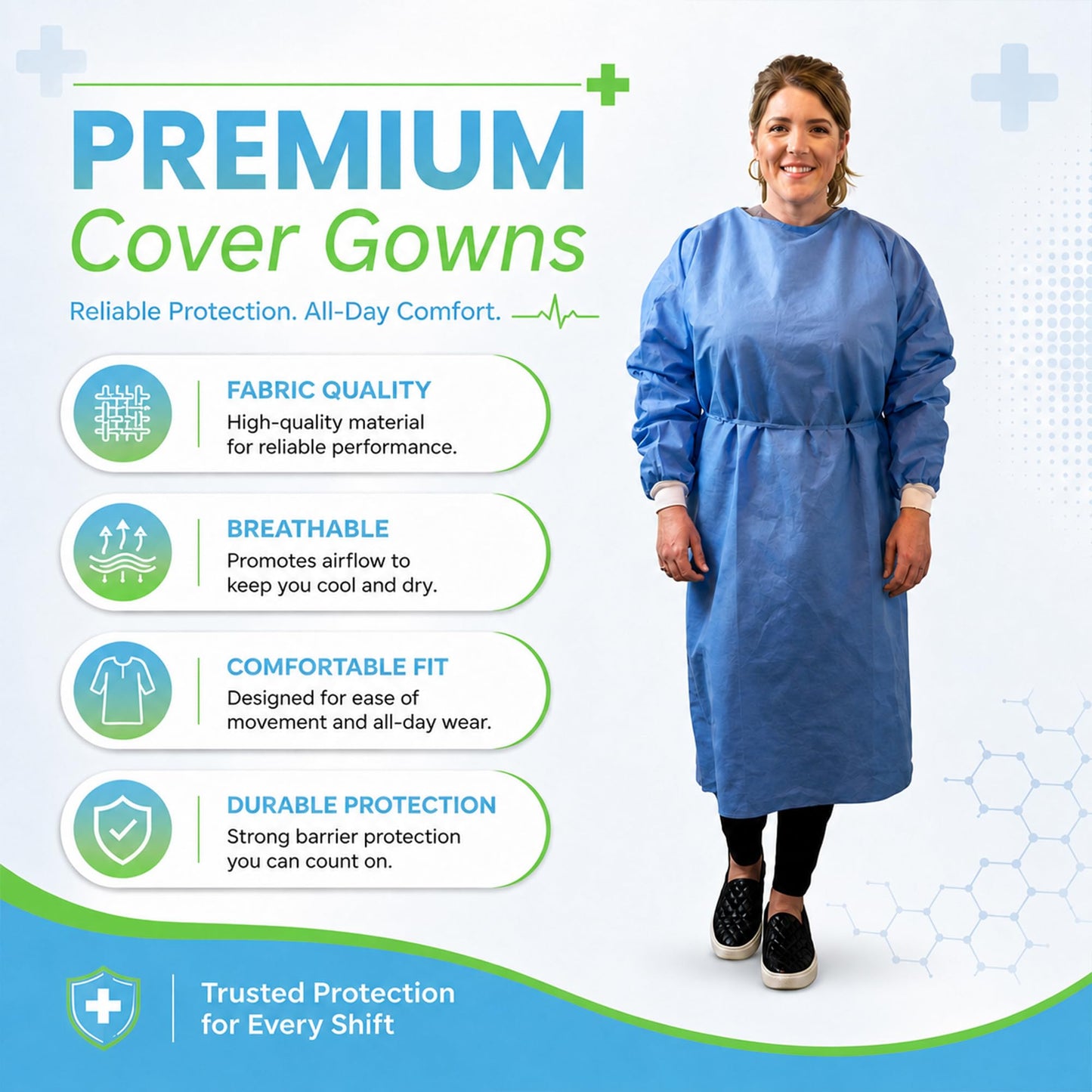 Disposable PPE Isolation Medical Gowns 10-Pack – Level 2, Full Back Coverage, Double Tie Closure, SMS 35g Material, Knit Cuffs, Unisex, Professional Blue for Healthcare & Lab Use