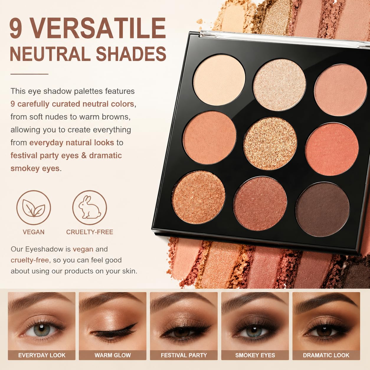Océane Neutral Eyeshadow Palette - 9 Highly Pigmented Colors for Long-Lasting, Natural Eye Makeup | Vegan & Cruelty-Free