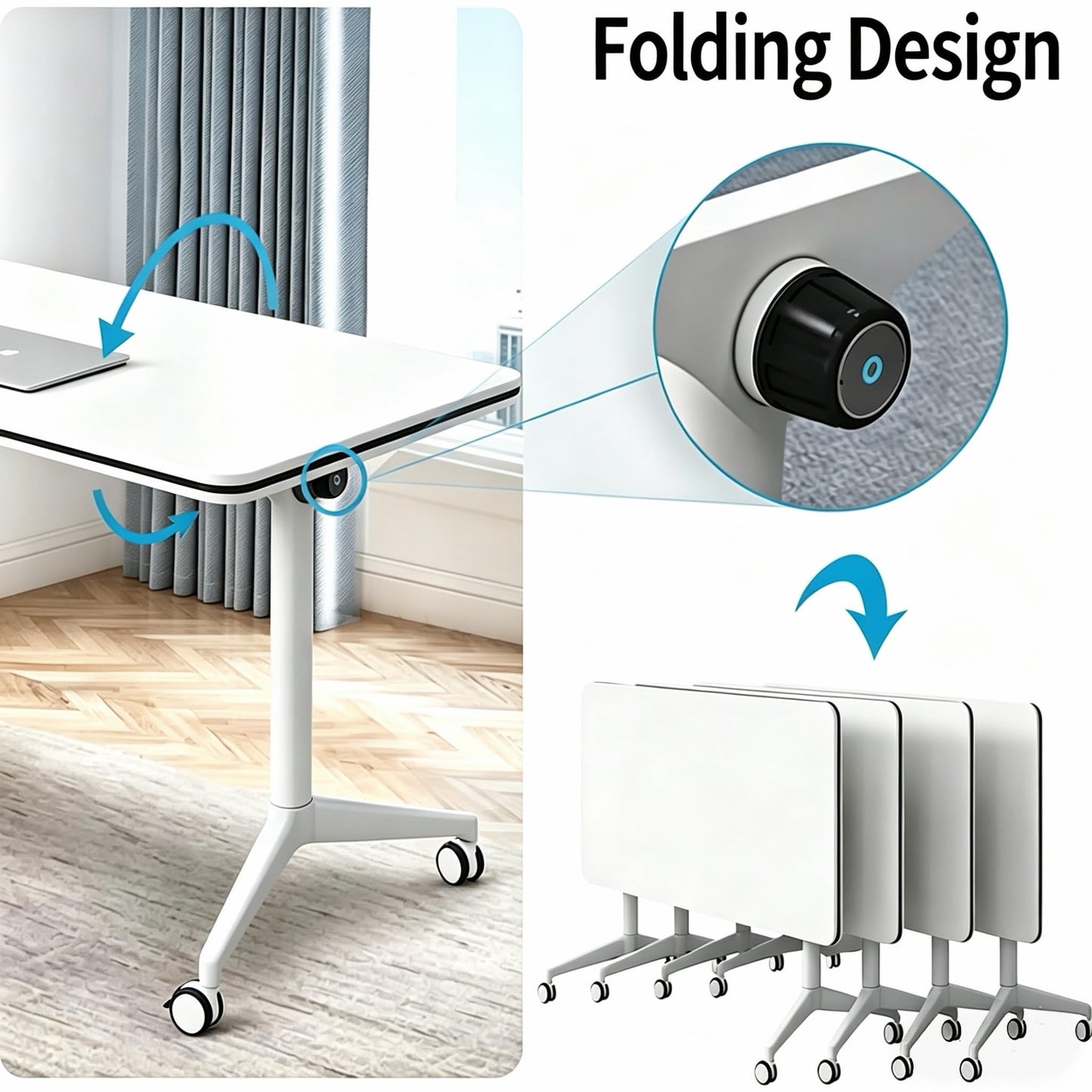 LDIW 6 Pack Folding Conference Table, Heavy-Duty Training Table with Wheels
