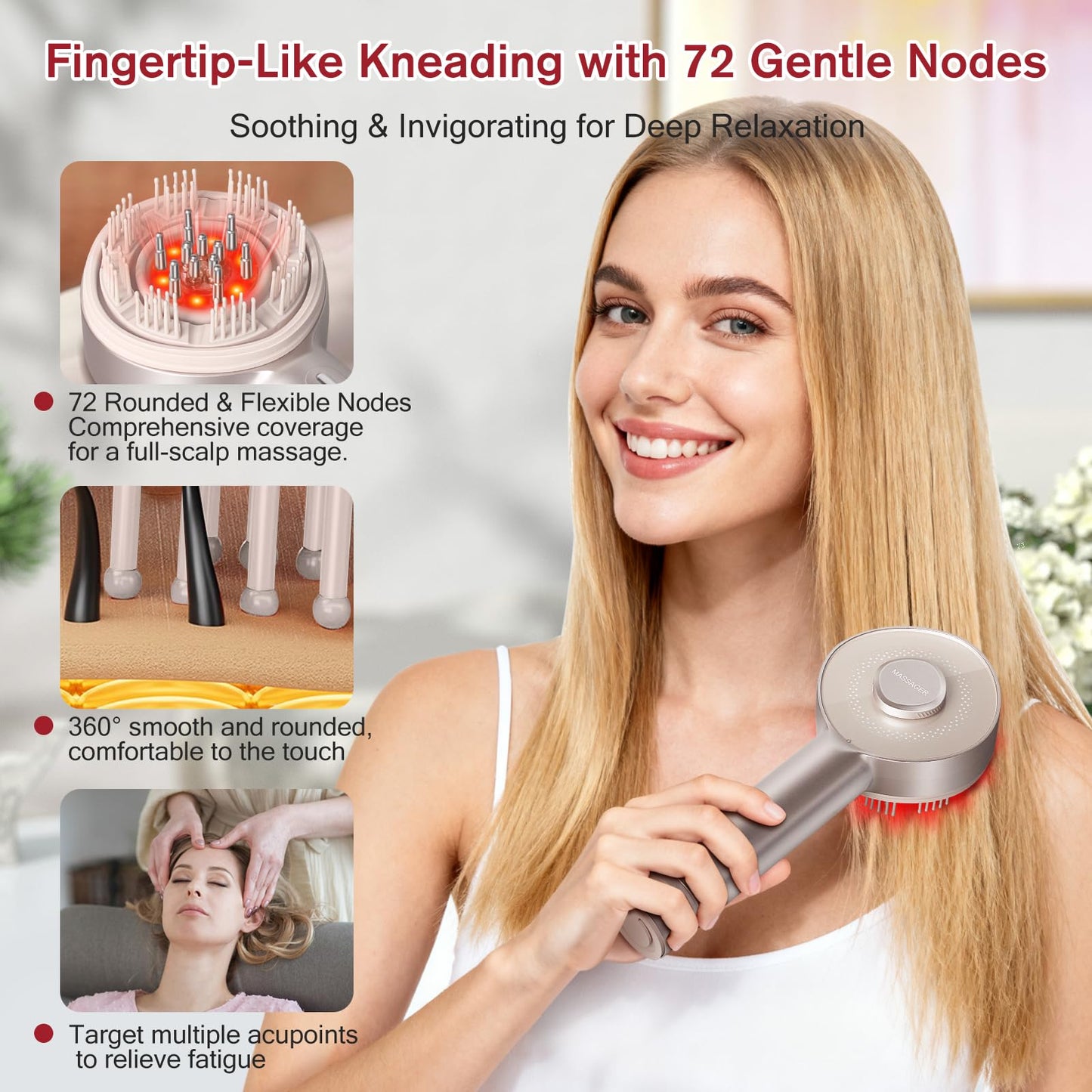 BEKOIUP 4-in-1 Electric Scalp Massager, Cordless Head Massager with Hair Oil Dispenser, IPX7 Waterproof, Portable Scalp Grooming Brush for Home & Travel, White