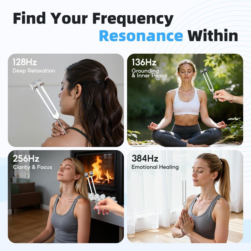 Tuning Forks for Healing, 128Hz 136Hz 256Hz 384Hz Tuning Fork Set for Meditation, Yoga and Chakra Energy Therapy, Perfect Healing Gift for Mom or Girlfriend on Mother's Day, Birthday
