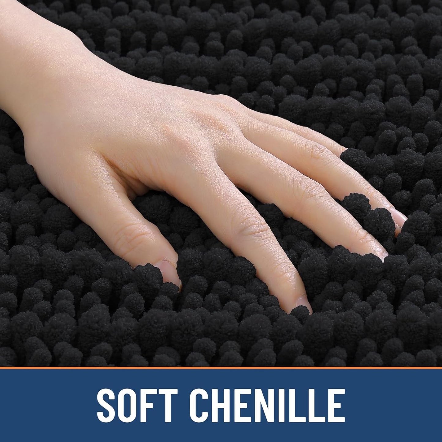 Extra Soft Chenille Bathroom Rugs - Non-Slip, Quick Dry | 24x16 Black Bath Mat