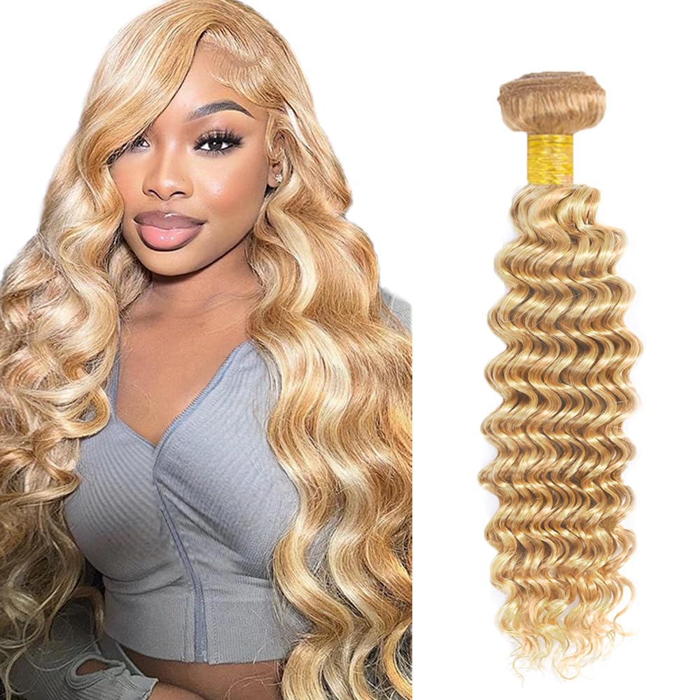 P27/613 Human Hair Bundles Blonde Deep Wave Bundles 613 Wet and Wavy Bundle 20 LadrXadr Honey Blonde Bundle 50g