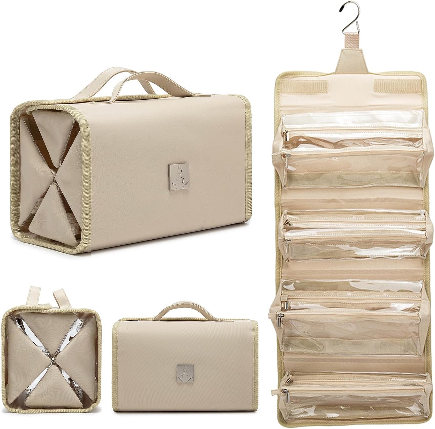 Roll Up Makeup Bag - Travel Toiletry Organizer with 4 Clear TSA Approved Pouches | Hanging Cosmetic Bag for Men & Women