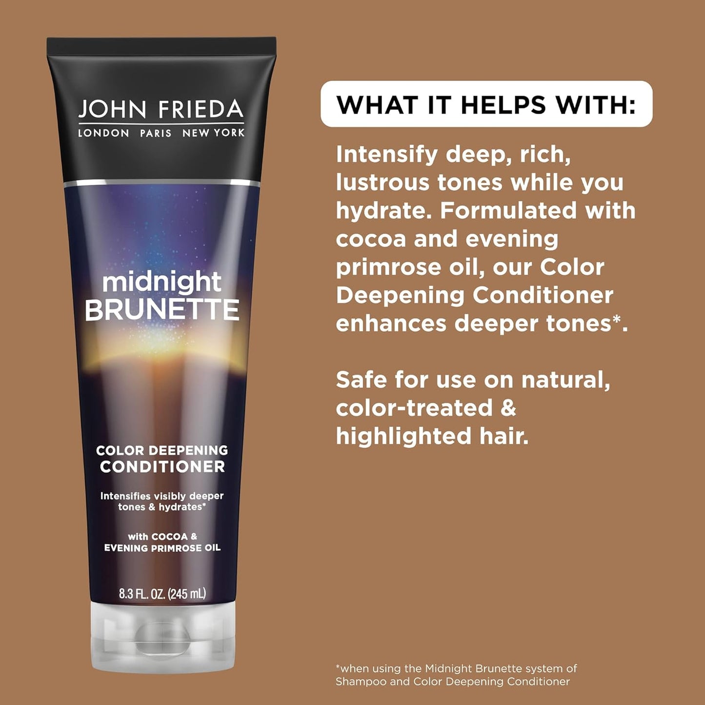 John Frieda Midnight Brunette Conditioner - Deepening Formula with Cocoa & Primrose Oil | 8.3 Oz