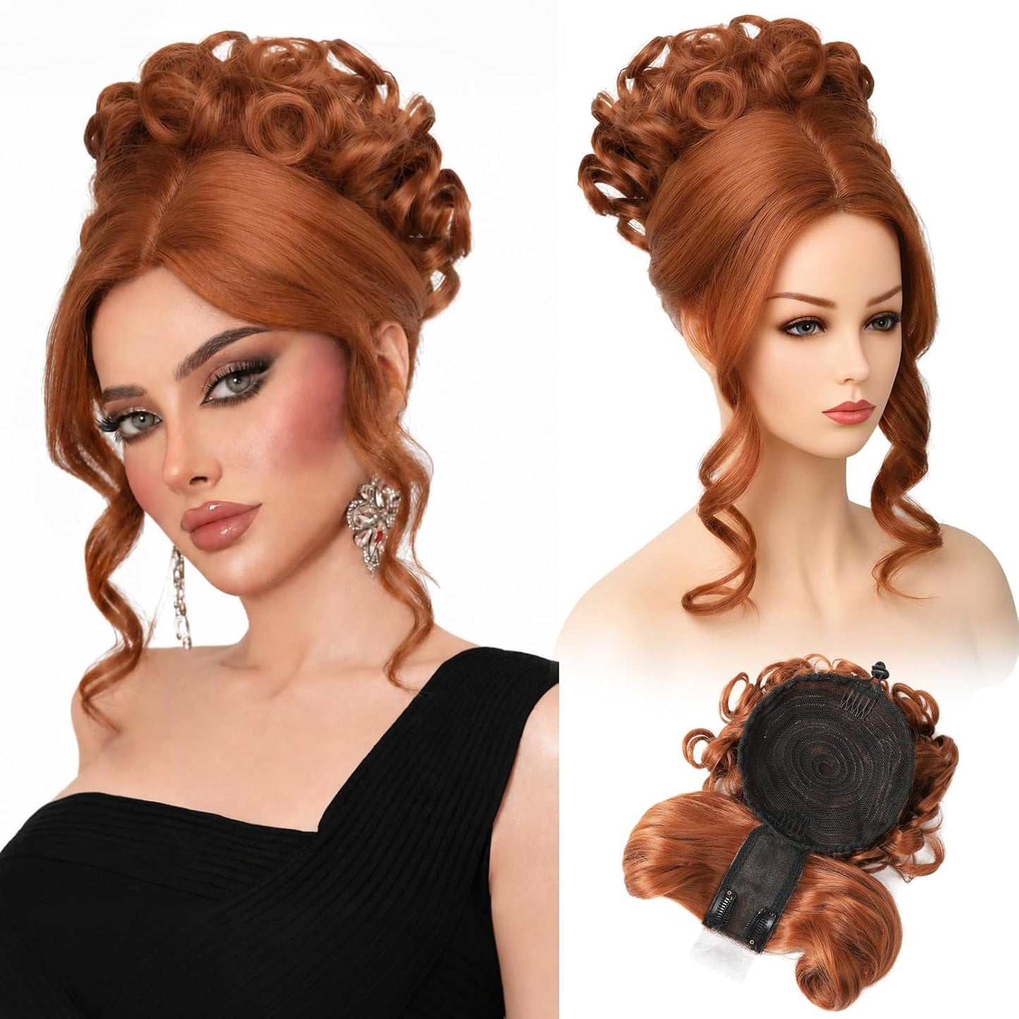Messy Bun Hair Piece with Bangs - 2-in-1 Curly Updo Wig & Natural-Looking Drawstring Ponytail Extension | Medium Blonde