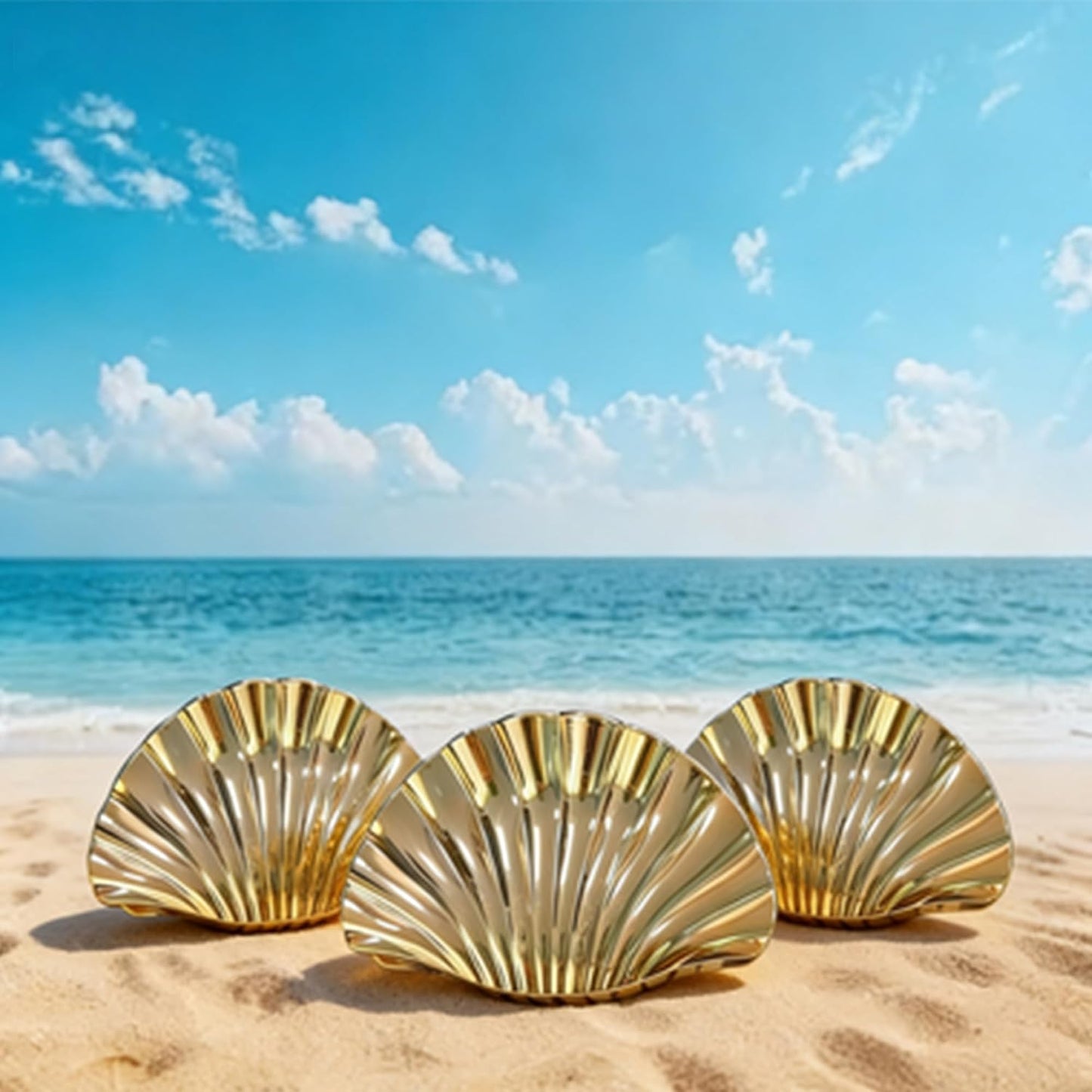 Seashell Hair Claw Clips - Gold Metal Clips for Thick/Thin Hair | 3PCS Set (1 Large + 2 Small)