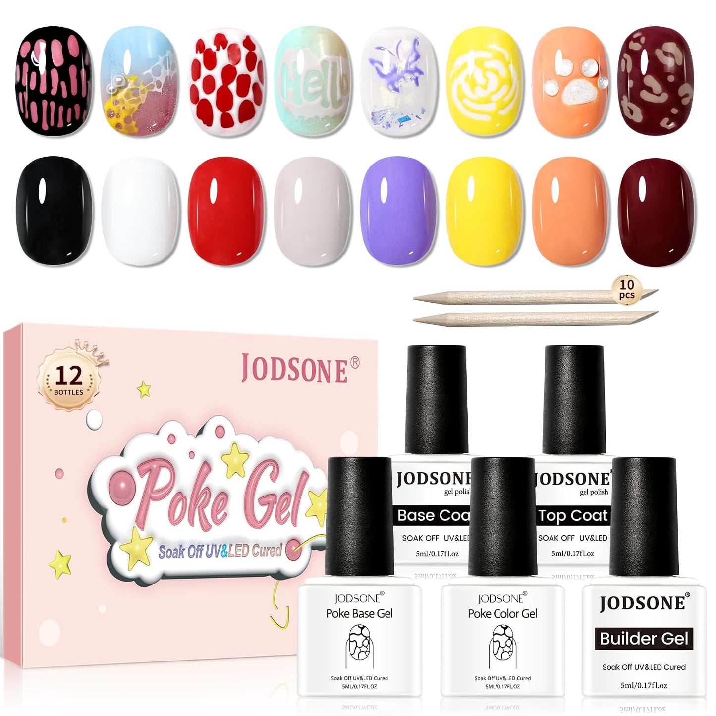 JODSONE Poke Gel Nail Polish Set - 8 Vibrant Colors with Base & Top Coat | Nail Art Design Tools