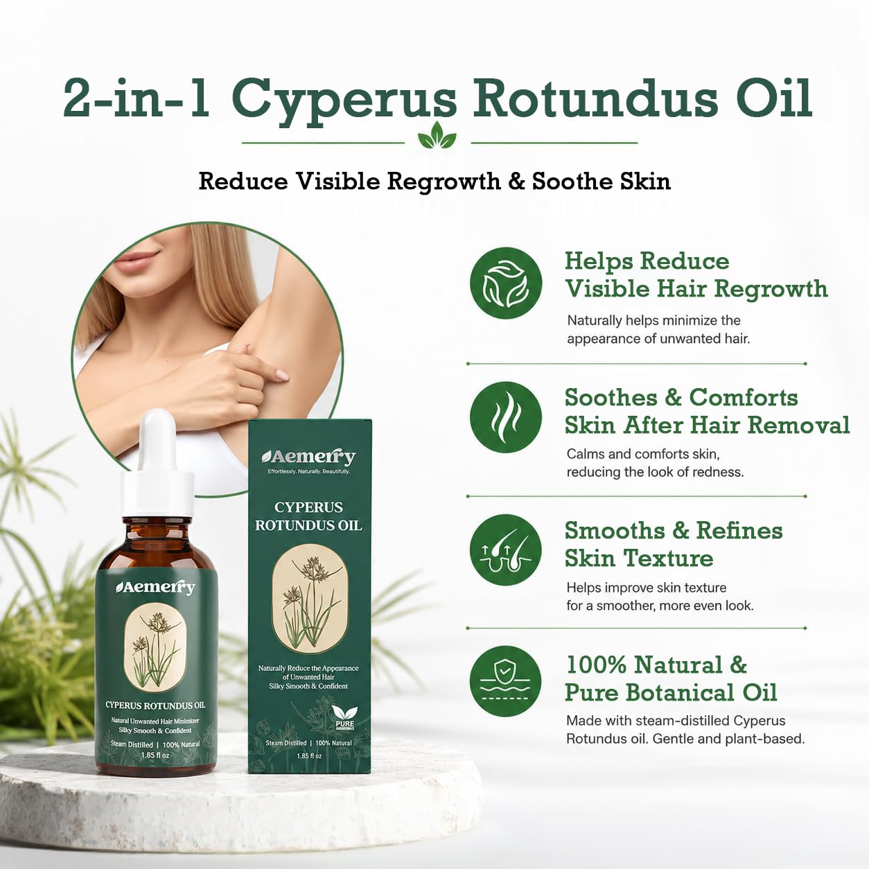 Cyperus Rotundus Oil for Hair Removal - Natural Soothing Formula | Hydrates & Smooths Skin, 55 ml