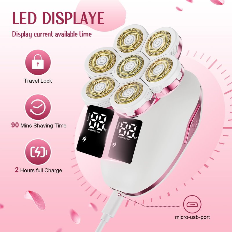 Electric Razors for Women, 7D Floating Head Cordless Shaver, Wet/Dry Painless Hair Remover with Detachable Head, Waterproof for Face, Legs, Underarm, Ideal Gift (Pink)