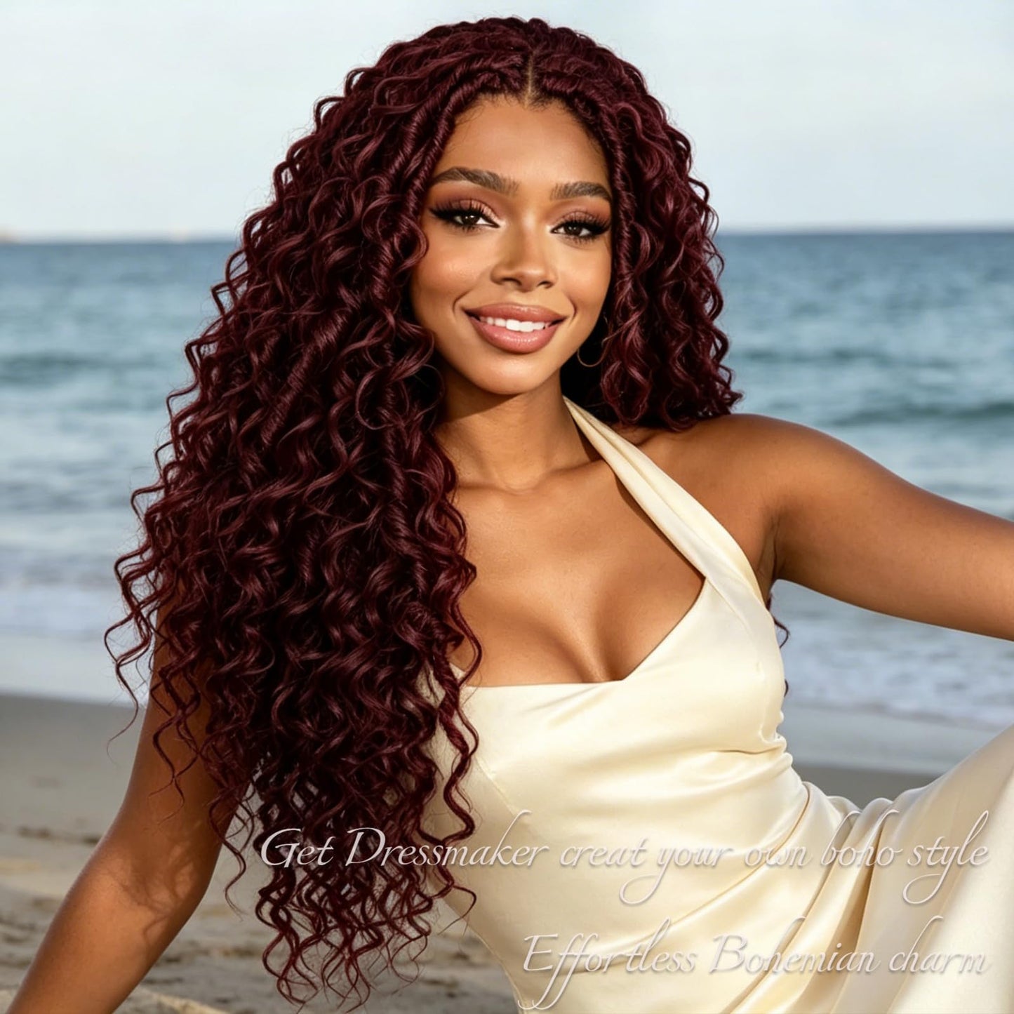 Miracle Knots Crochet Human Hair, Deep Wave Pre-Separated Crochet Hair for Black Women, Easy Install Hook Design, Invisible Natural Look,Boho Hair 18 Inch 120g(99J# Black Wine Color)