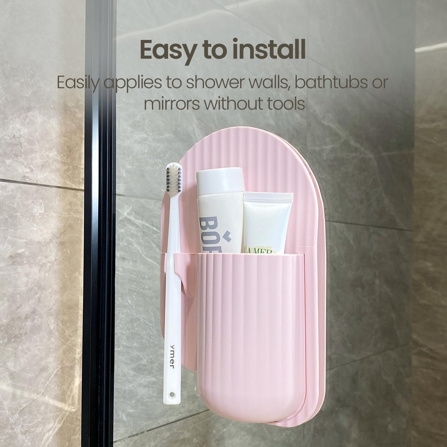 Silicone Toothbrush and Razor Holder, Reusable Shower Caddy with Suction Cup, Suitable for Wall or Mirror Use, Bathroom Storage for Toiletries, Toothbrushes and Razors Pink-A