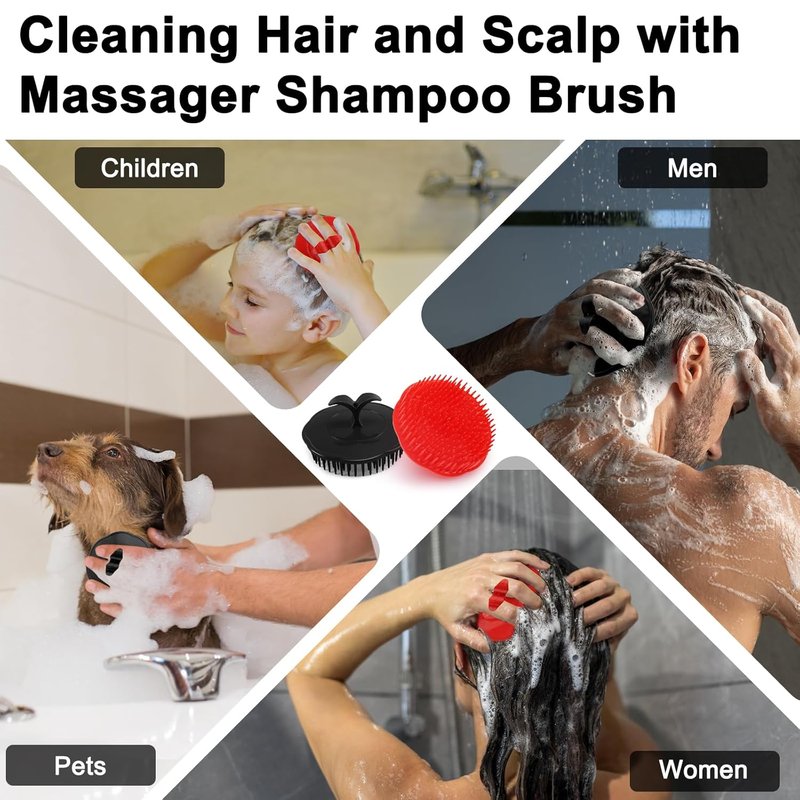 Scalp Scrubber Shampoo Brush - 4 Pack Scalp Massager for Hair Growth | 2 Black + 2 Red