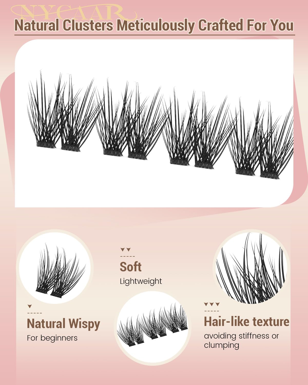 Natural Eyelash Clusters - 144pcs Wispy Lash Extensions | C Curl, Invisible Band, 8-16mm for Beginners