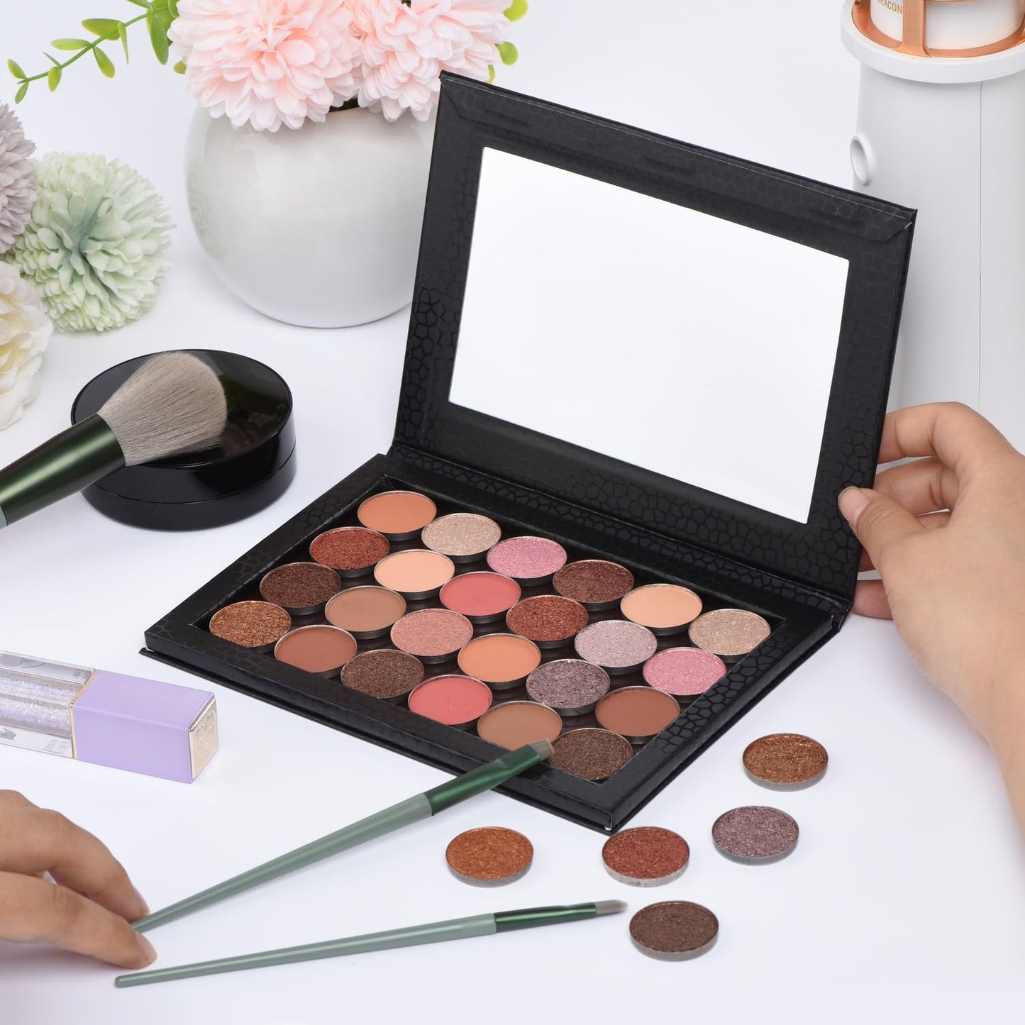 Magnetic Makeup Palette - Empty Palette with Mirror for Eyeshadow, Lipstick & Blush | Black