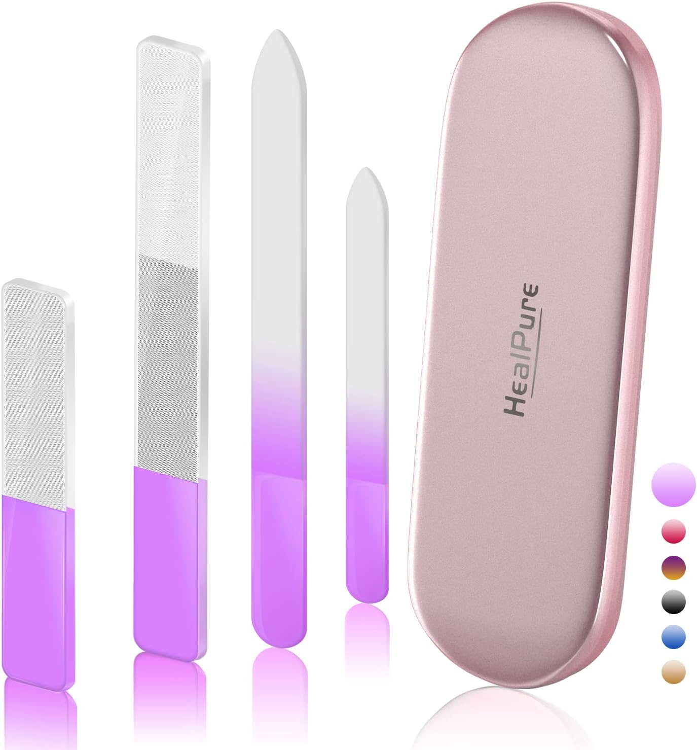 Crystal Nail File Set - 4PC Glass Nail Files & Buffers with Case | Professional Manicure Tools for Natural Nails