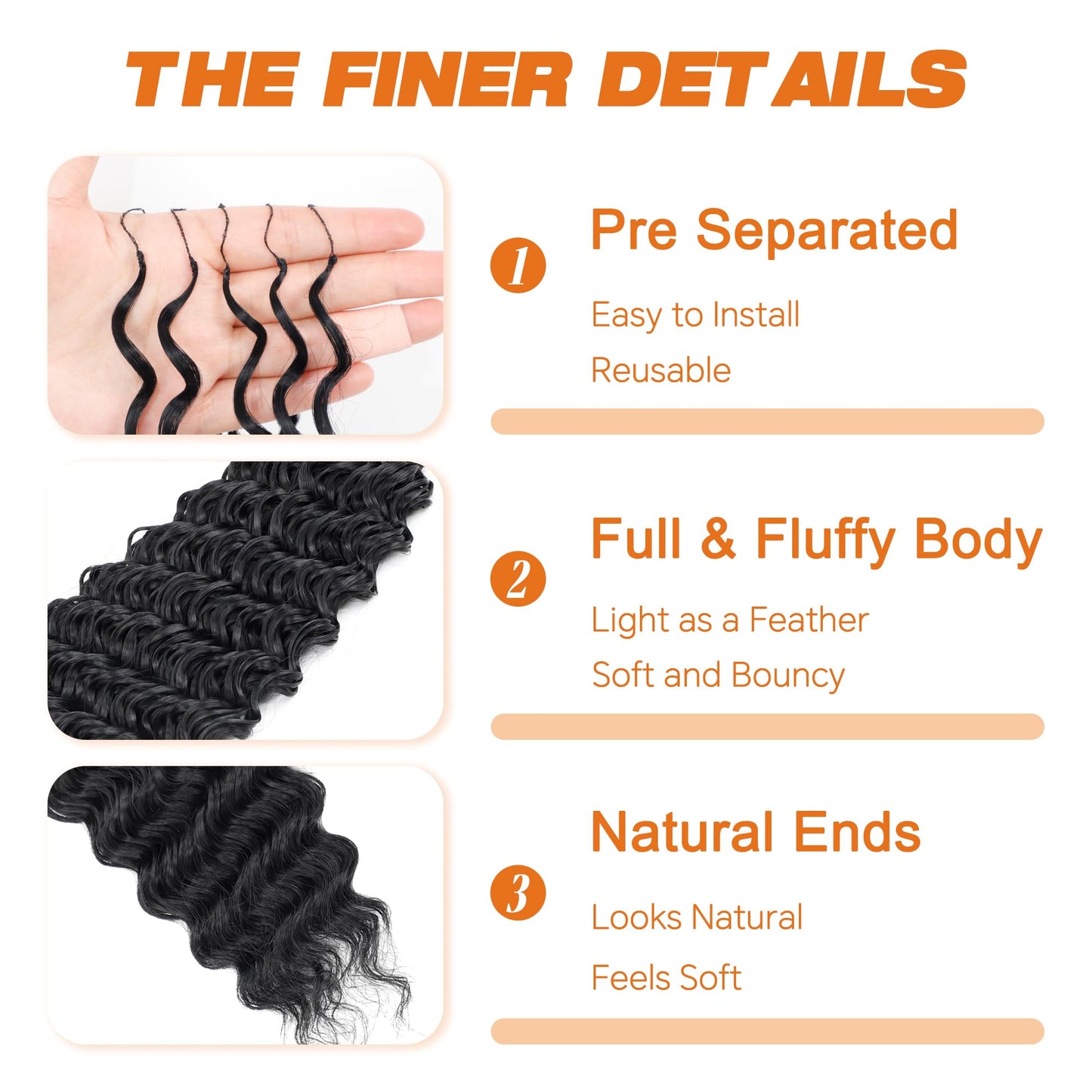Miracle Knots Hair Feather Crochet Hair For Women, Deep Wave Crochet Hair Pre Looped 100 Strands 180g Synthetic Pre Separated Invisible Deep Curly Crochet Hair (1b#, 18inch 100strands)