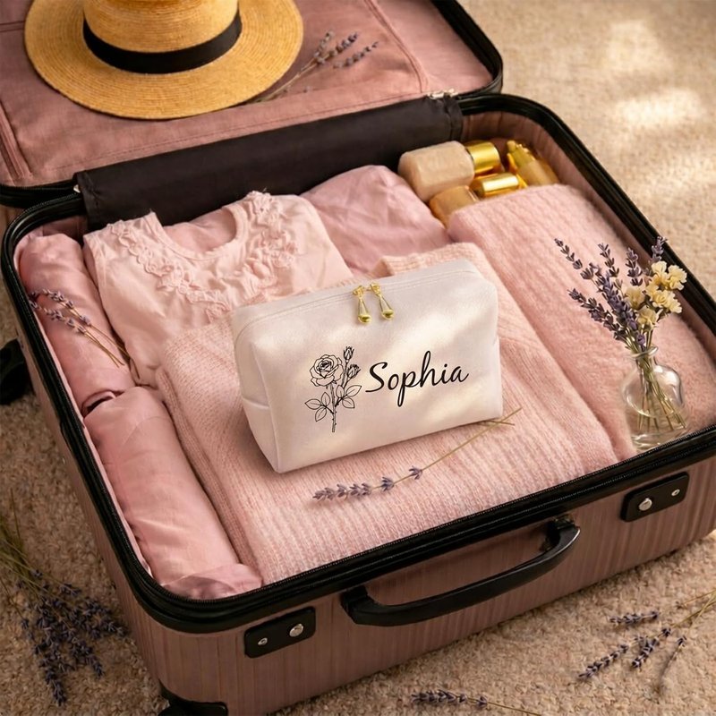 Personalized Makeup Bag - Custom Travel Toiletry Organizer for Teen Girls, Bridesmaids & Women | Double-Sided Engraving